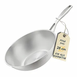Сковорідка-Wok SILBERTHAL Без покриття Індукційний 28 см Нержавіюча сталь для смаження та жарки Для всіх типів плит - Фото 1