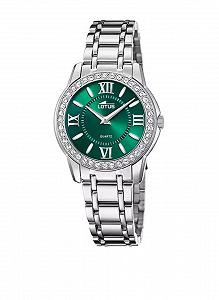 Женские часы Lotus 18887/5, нержавеющая сталь, серебристый, зеленый, стеклянные камни, 33 мм, водостойкость 5 бар, серебристо-зеленый, браслет - Фото 1