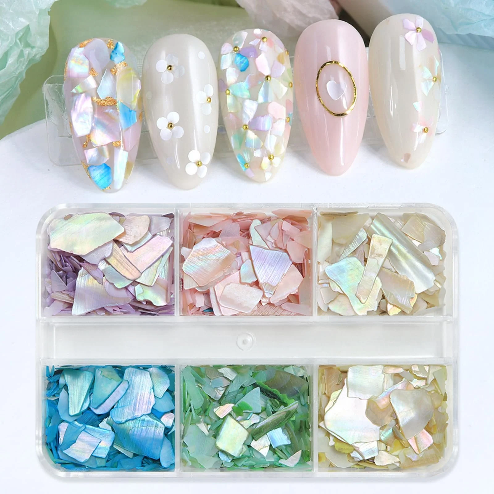 Блёстки для ногтей Naturalschalennägel, 6 разных цветов, фото №2