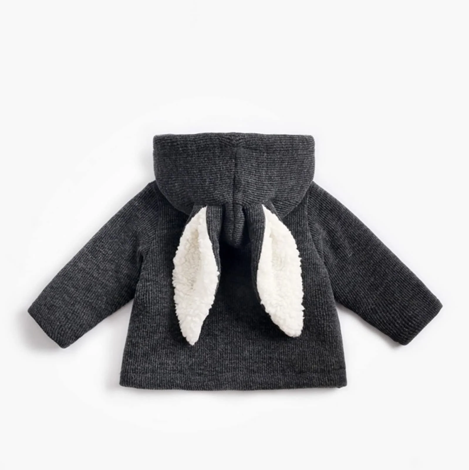 Переходная куртка для мальчиков, детская, для малышей, новорожденных, с длинными рукавами, однотонная, в рубчик, милые кроличьи ушки, куртка с капюшоном, толстое пальто, верхняя одежда, фото №2