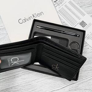Мужской кошелек кожаный подарочный комплект с брелком и ручкой Calvin Klein Jeans synthetic.ua - Фото 1