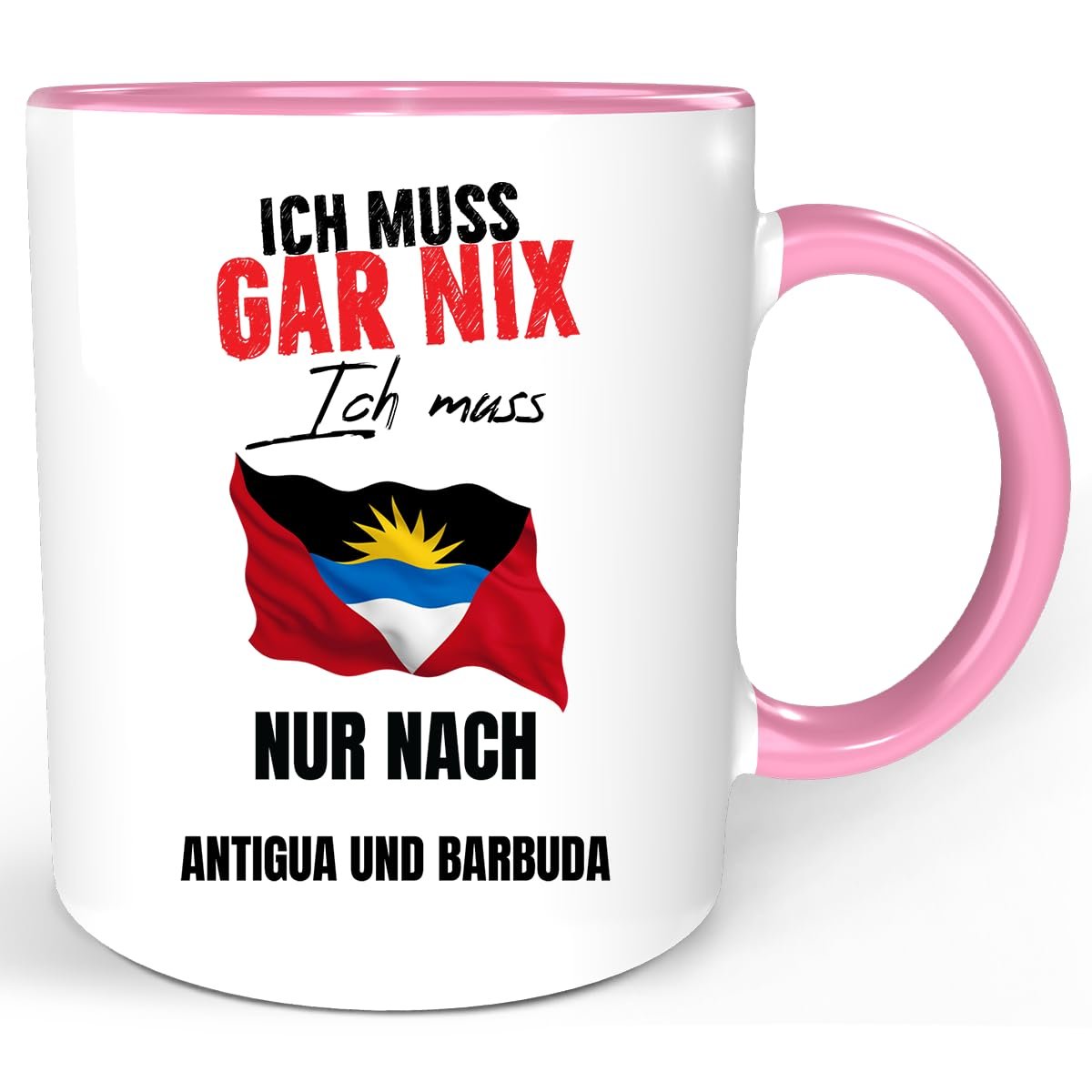Кружка ANGOLA со смешной надписью ANGOLA Ich Muss Gar Nix Ich Muss Nur Nach ANGOLA Розовый, фото №1