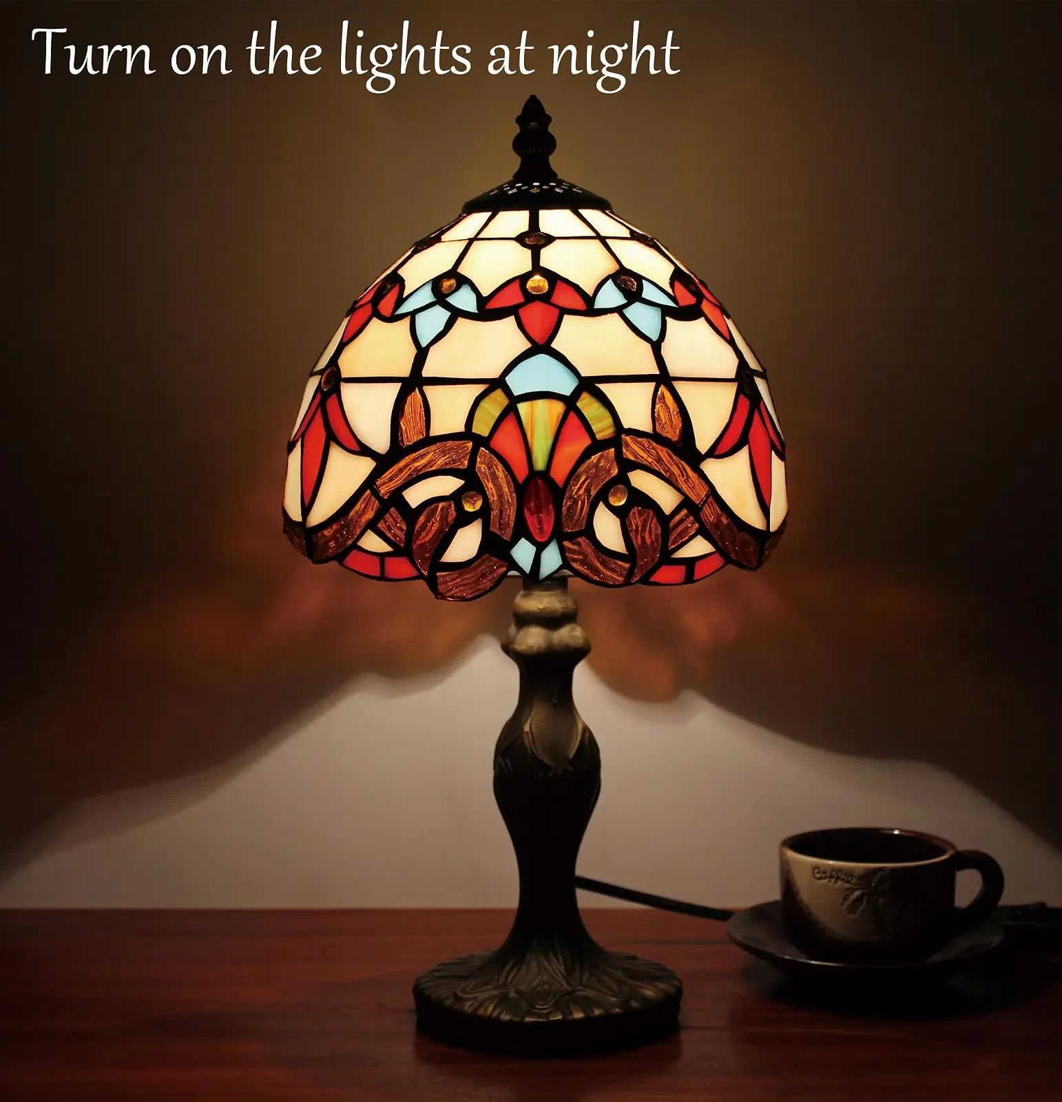 Настільна лампа Tiffany Style 8 дюймів, вітражне скло, вінтажна, антикварне ар-деко, колір A-8, фото №9