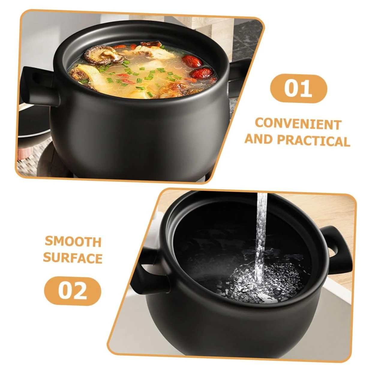 Кастрюля для тушения VANZACK керамическая большая термостойкая для газовых плит для супов и рагу, фото №8