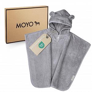 Пончо для купання Baby MOYO з вушками ведмедика Сірий - рушник з капюшоном для 0-3 років зі 100% бавовни, 68 x 56 см - Фото 1