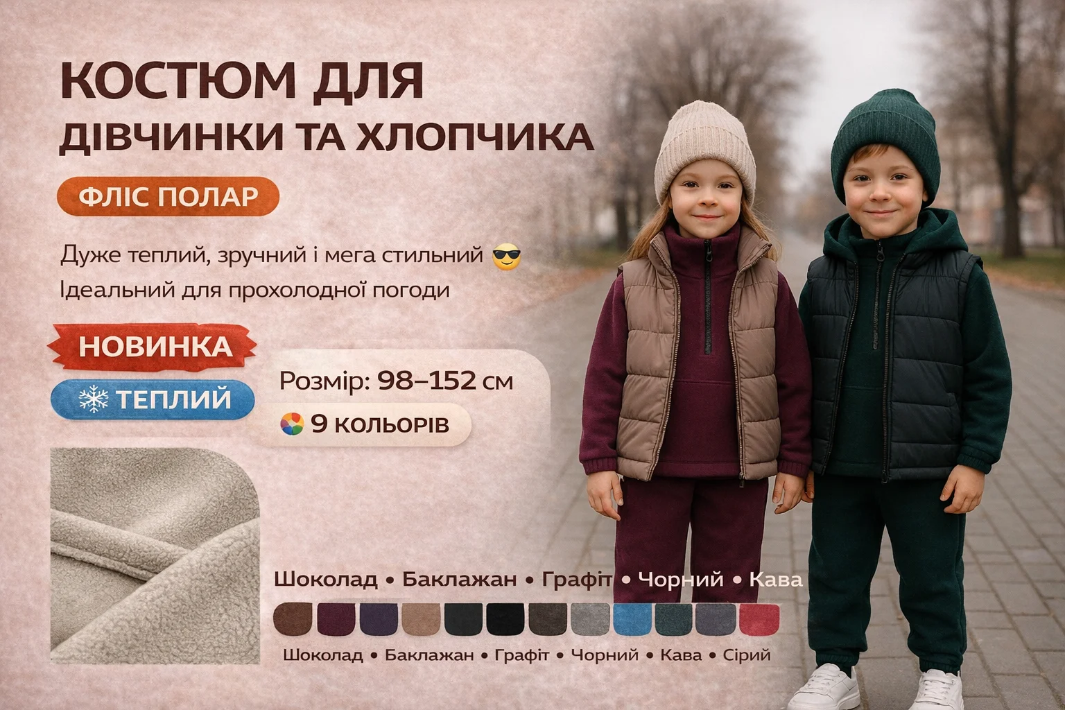 Теплий костюм фліс полар від 98 до 152 см флісовий костюм без капюшона, фото №1 Теплий костюм фліс полар від 98 до 152 см флісовий костюм без капюшона, фото №1