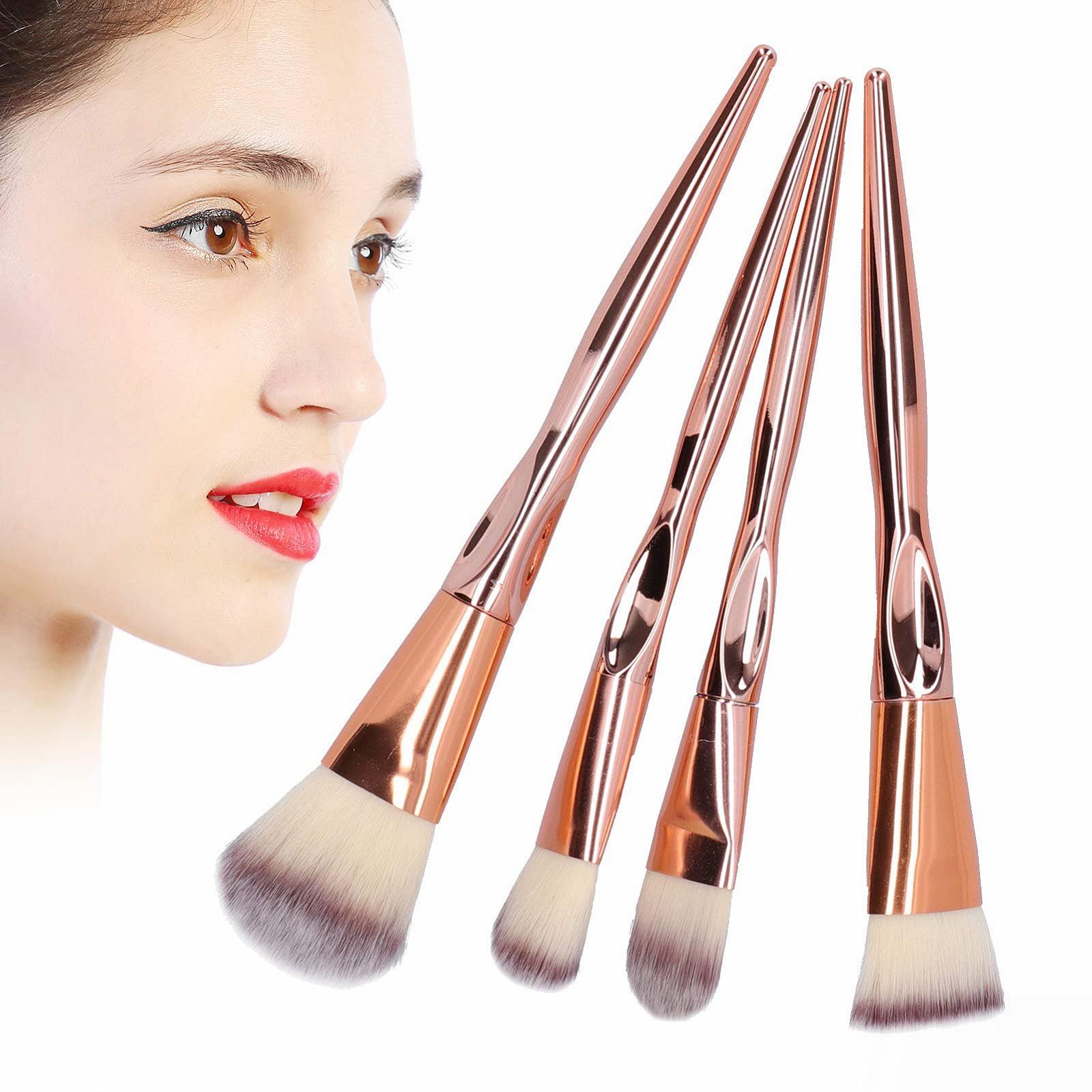 Набор кистей для макияжа лица Verdant Touch, 4 шт., коричнево-белый ворс, фото №4