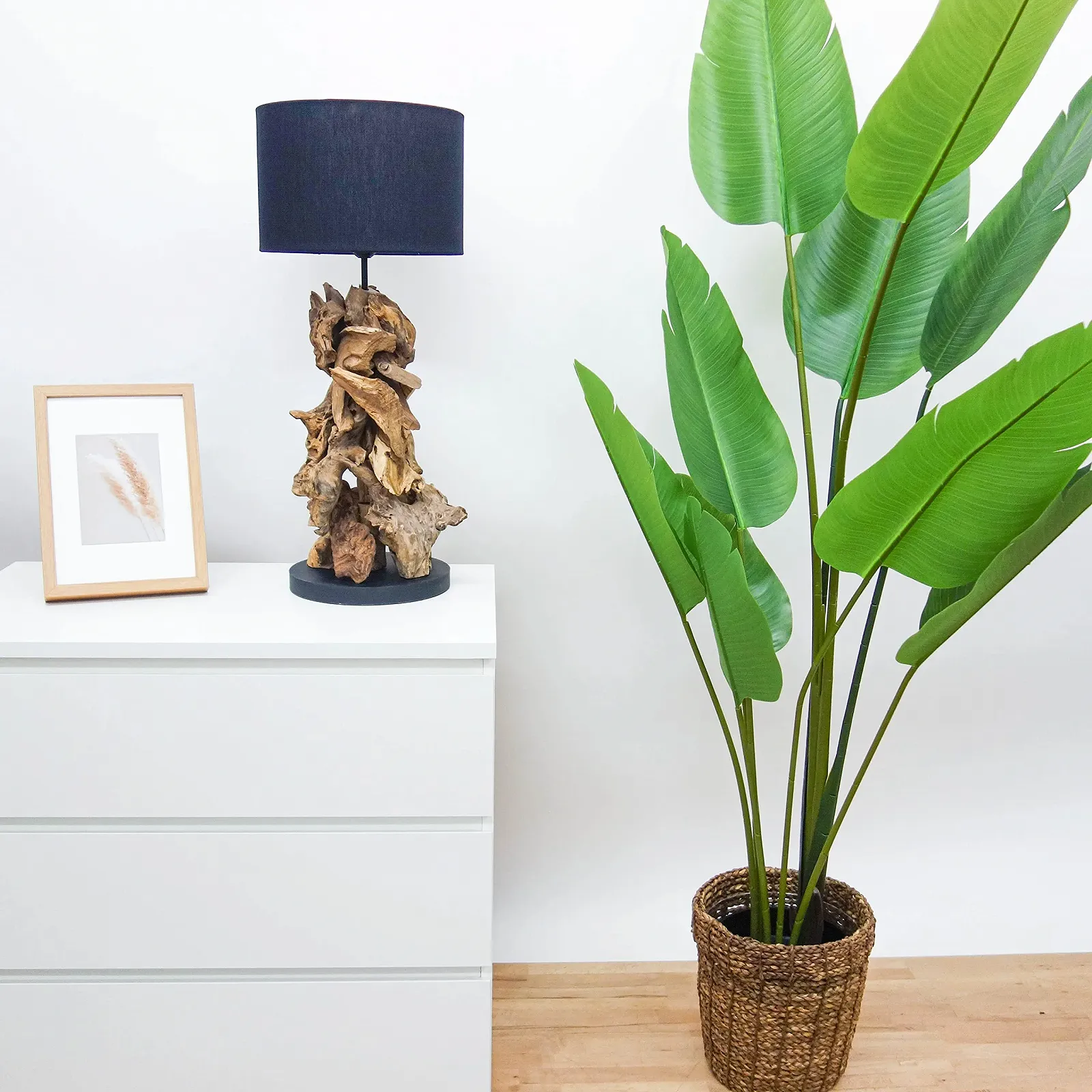 Настільна лампа AquaOne Denver Natural 70 см з натурального дерева з чорним абажуром Ручна робота, фото №5