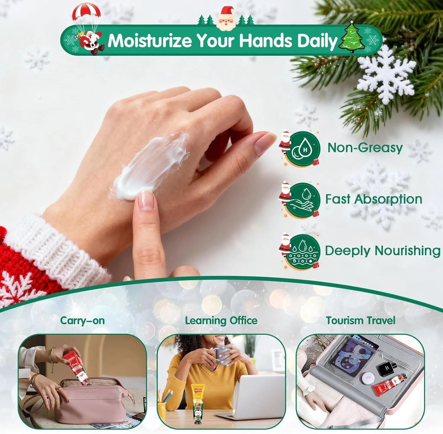 Набор кремов для рук Рождественский Увлажняющий крем для сухих и потрескавшихся рук - Набор для ухода за руками для мужчин и женщин с различными ароматами Питательный лосьон для рук на зиму, 5 шт, фото №4
