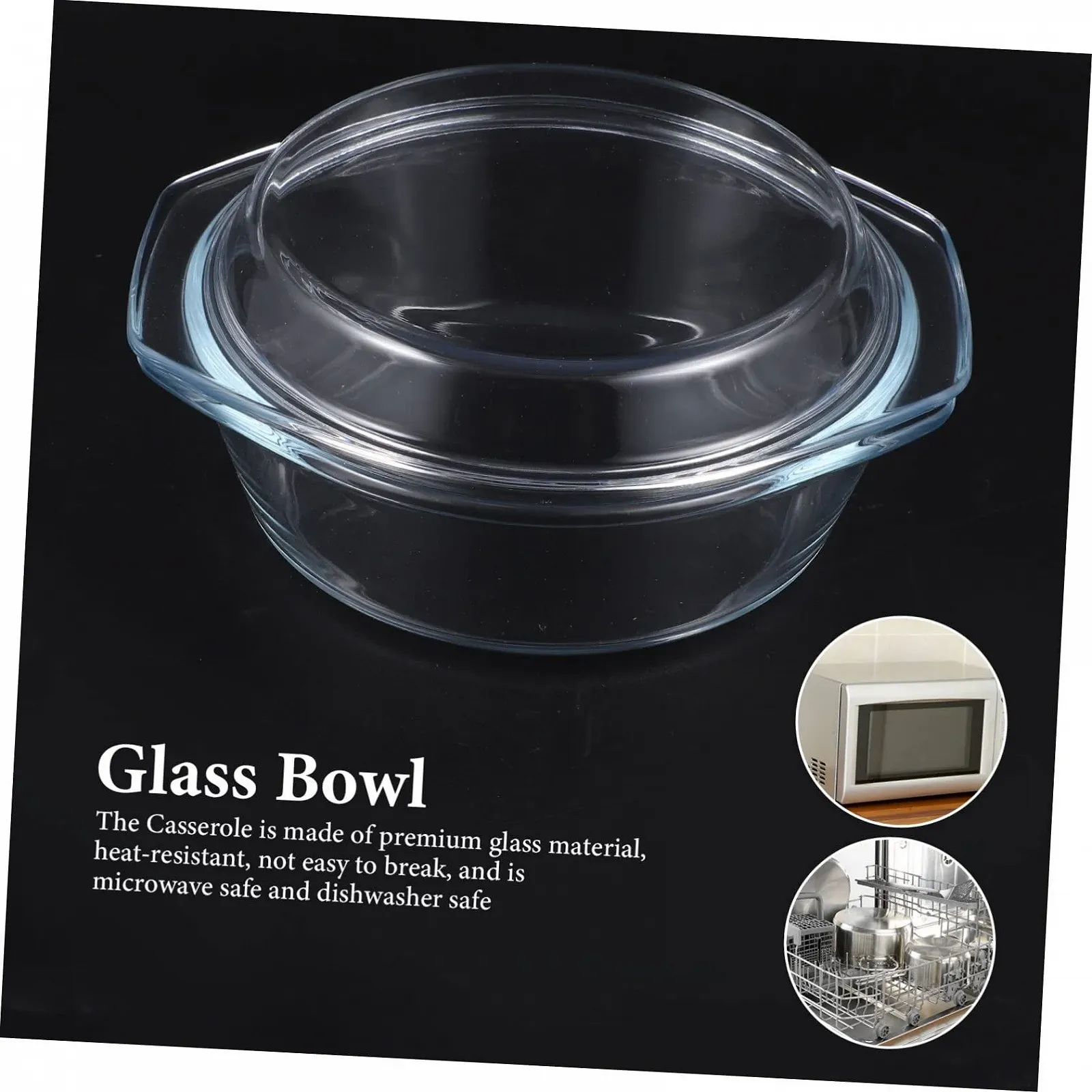 Кастрюля для запекания OUNONA круглая стеклянная с крышкой для микроволновой печи и духовки 0,65 л Прозрачная, фото №4