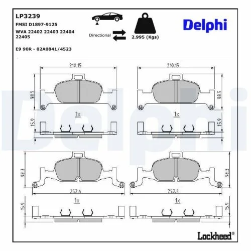 Комплект гальмівних колодок, дискове гальмо DELPHI LP3239 для AUDI, передня вісь, фото №3