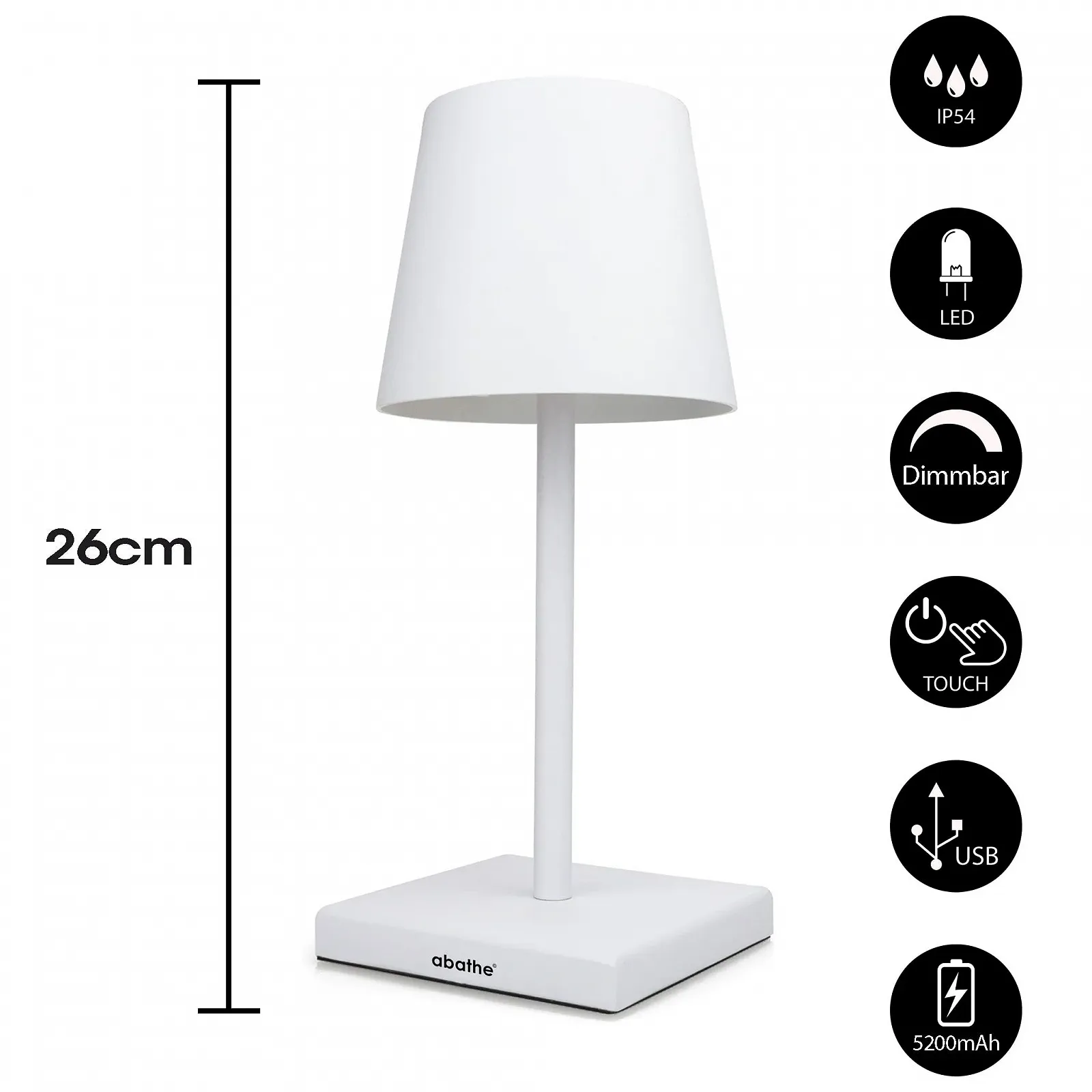 Настільна лампа abathe Classic LED Акумуляторна Бездротова Димувальна 26 см IP54, фото №3