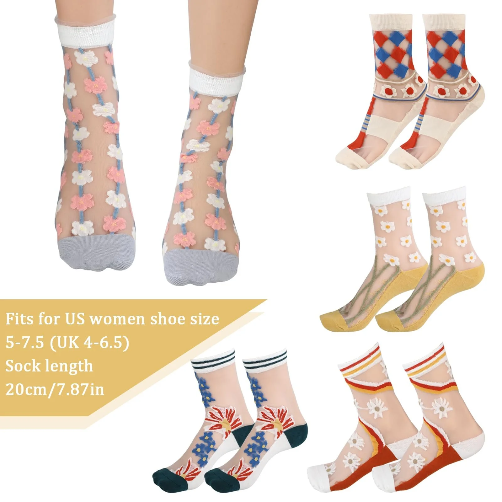 Носки Lusofie с рюшами, прозрачные с цветами, летние тонкие сетчатые кружевные чулки для женщин и девушек, многоцветные, универсальный размер, фото №2 Носки Lusofie с рюшами, прозрачные с цветами, летние тонкие сетчатые кружевные чулки для женщин и девушек, многоцветные, универсальный размер, фото №2