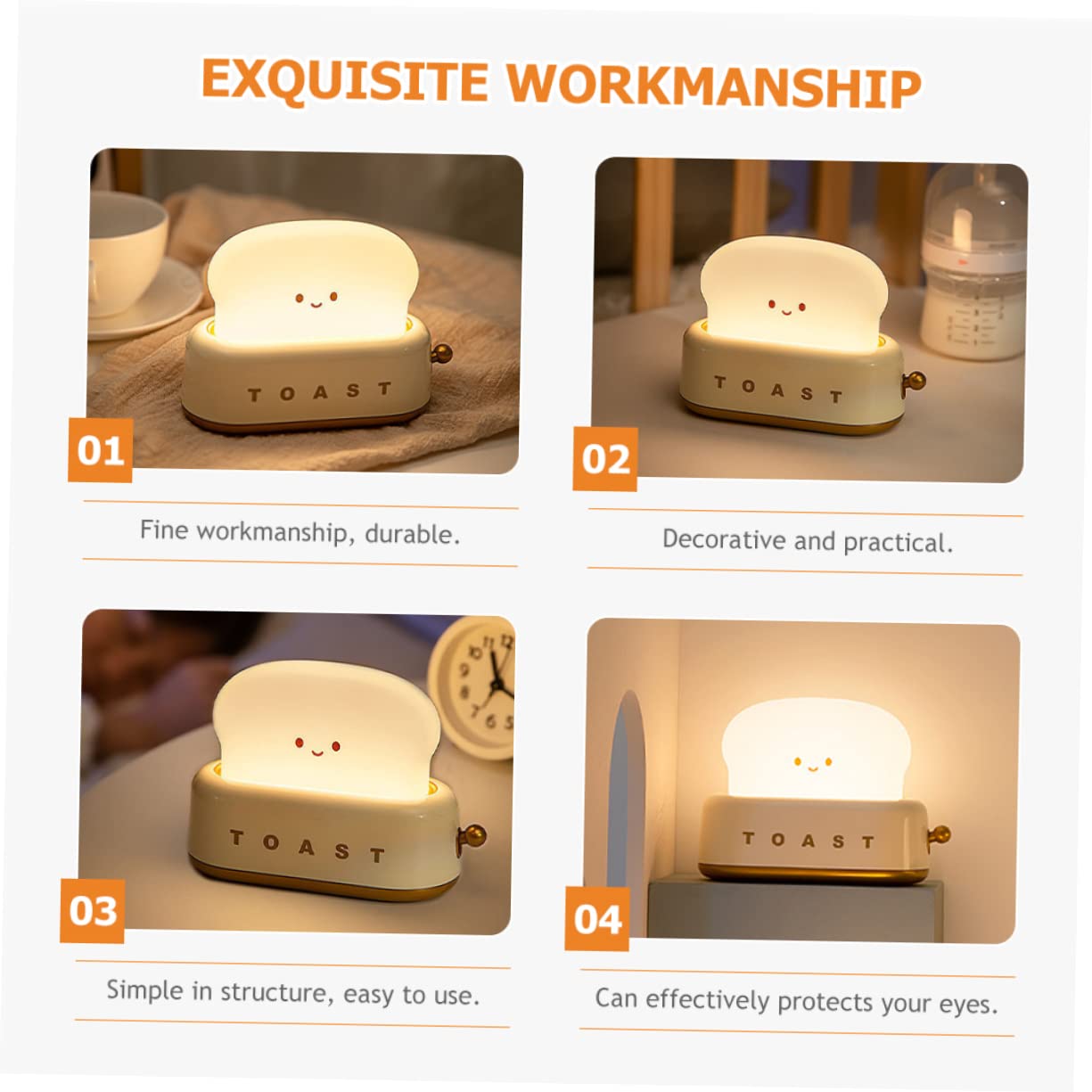 Світильник OSALADI Toaster Cute Toast Night Light LED для спальні з батареєю, фото №7