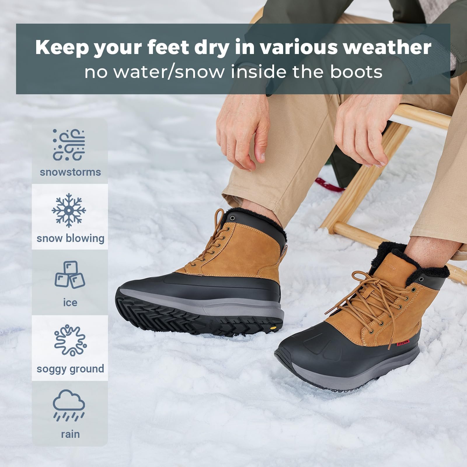 Черевики зимові FitVille Extra Wide Waterproof Lined Snow Boots Short Shaft Non-Slip Shoes, фото №6