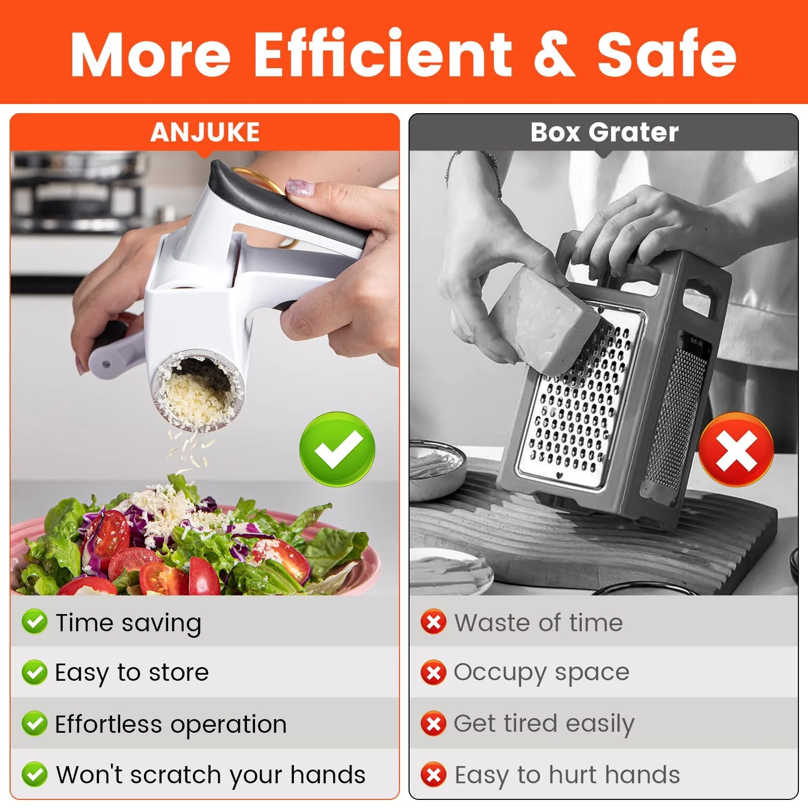 Ручна сирна терка з ручкою, ручна роторна з 2 барабанами з нержавіючої сталі, фото №4