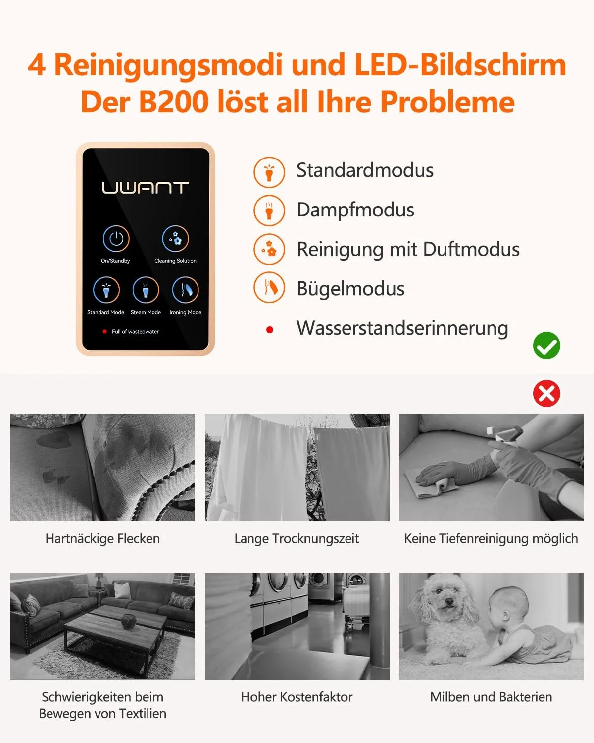 Миючий пилосос для м'яких меблів Uwant B200 1900 W 12000 Pa 74 dB, фото №3