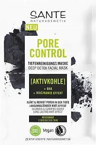 Маска для лица SANTE Naturkosmetik Pore Control для глубокого очищения с активированным углем, BHA и ниацинамидом, веганская маска для комбинированной кожи, для очищения лица, 8 мл - Фото 1