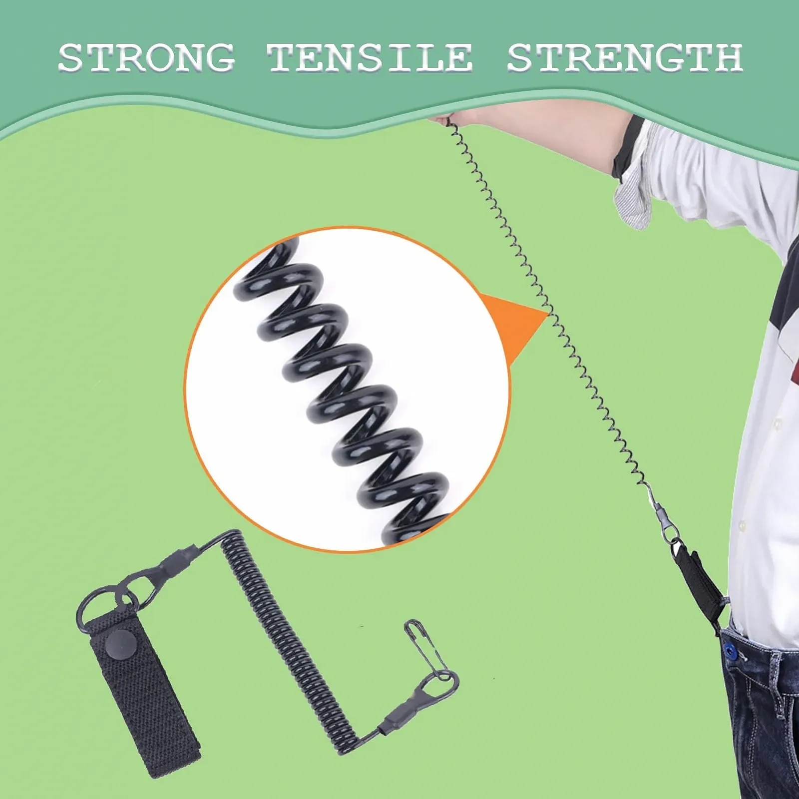 Тактичний брелок-шнурок Еластичний Паракорд Спіральний кабель Регульований до 120 см Чорний, фото №4