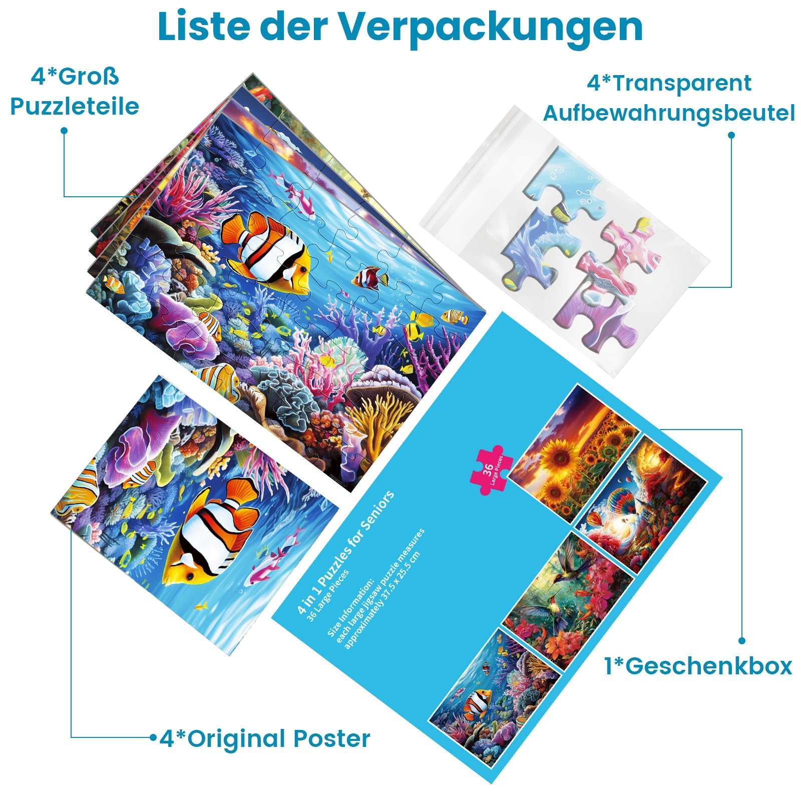 Набор пазлов для пожилых людей 36 элементов 4 шт Когнитивная игра, фото №2 Набор пазлов для пожилых людей 36 элементов 4 шт Когнитивная игра, фото №2