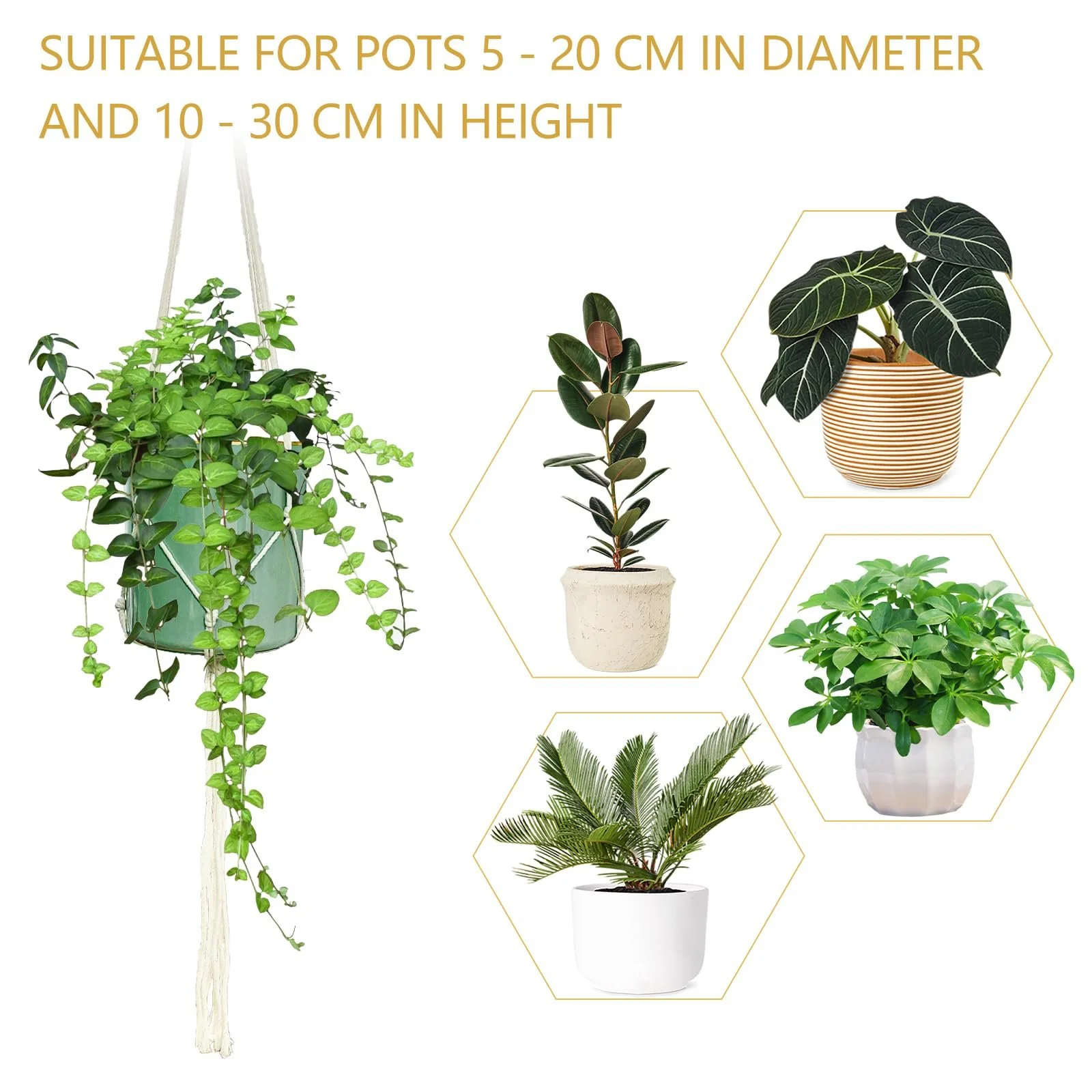 Подвесы макраме для растений 6 шт. хлопковая веревка для помещения и улицы Белый, фото №3