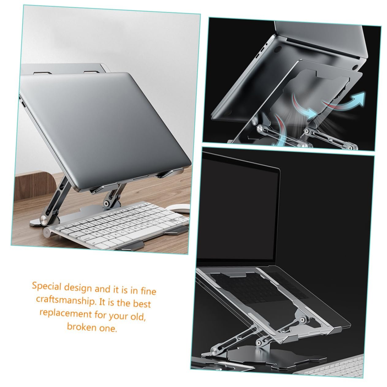 Подставка для ноутбука OSALADI Регулируемая по высоте Алюминиевый сплав Многофункциональная подставка для ноутбука с нескользящими силиконовыми накладками для стабильности и защиты для путешествий и офиса, фото №2