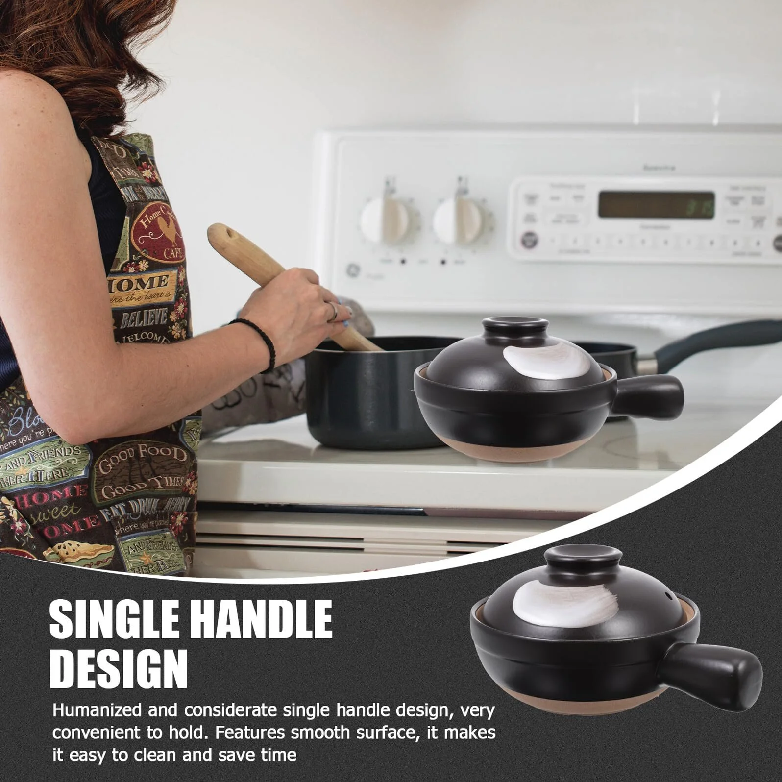 Керамічна каструля BESPORTBLE з кришкою термостійка універсальна для супів та тушкування, фото №9