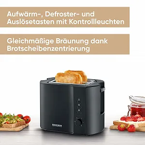 Тостер SEVERIN Automatic AT 9552, 2 слоти, насадка для булочок, нержавіюча сталь, 800 Вт, матовий чорний synthetic.ua - Фото 1