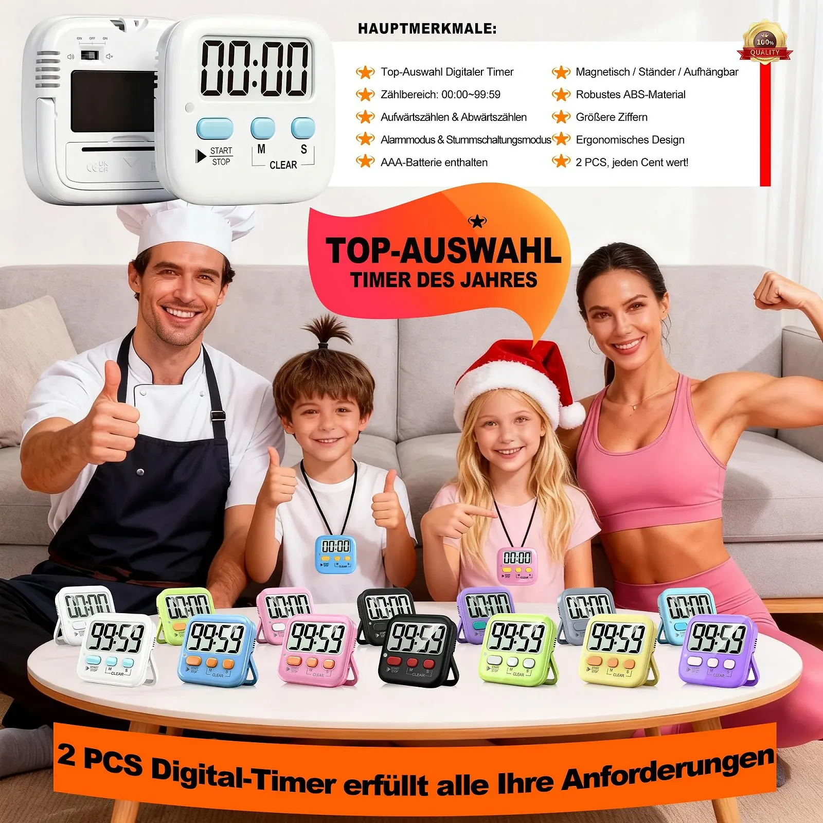 Цифровой кухонный таймер Antonki Set of 2 магнитный, с батарейкой, фото №7