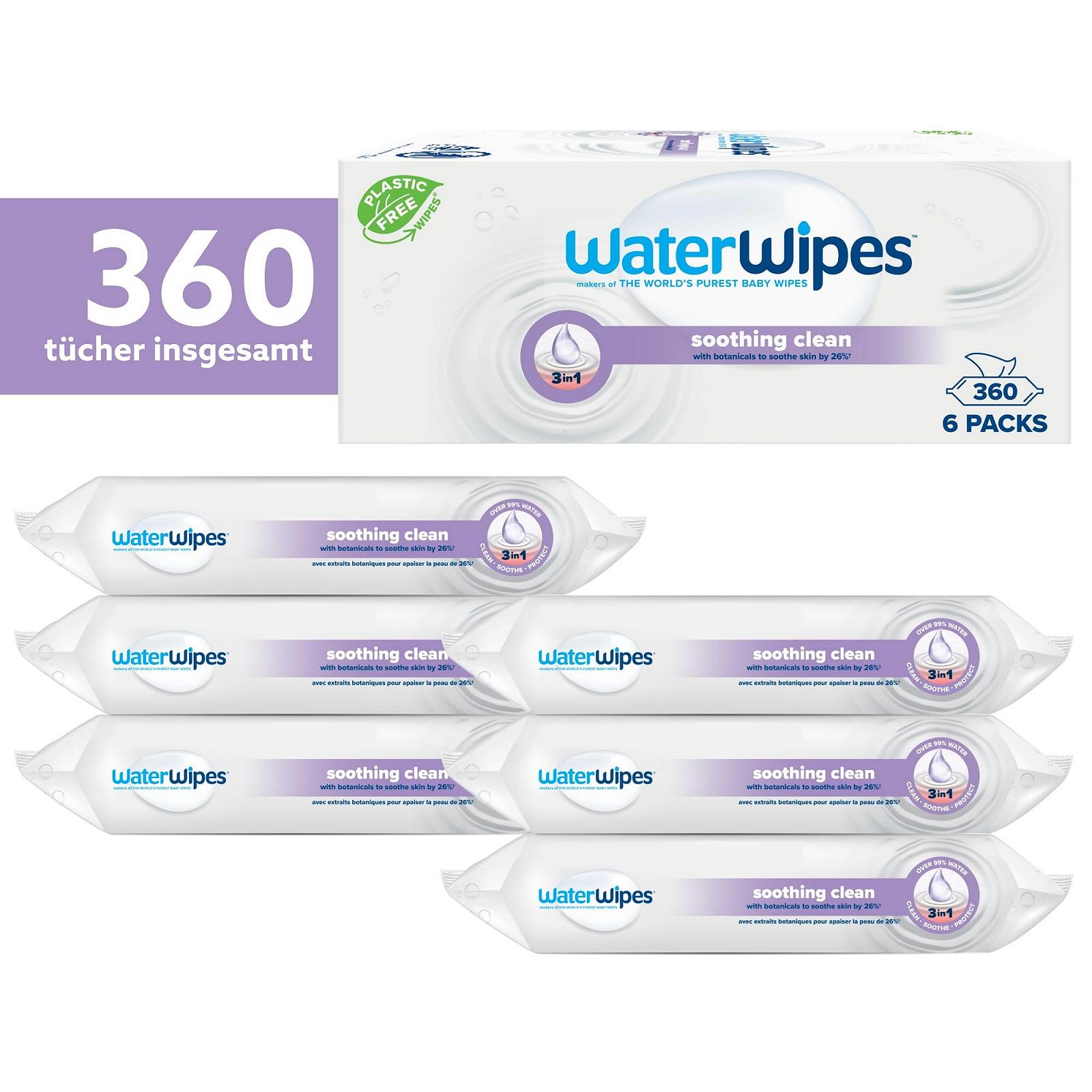 Влажные салфетки WaterWipes Relieving Cleaning Baby, 360 штук (6 упаковок), с 99% содержанием воды и растительных экстрактов, влажные салфетки для лица и тела, фото №2