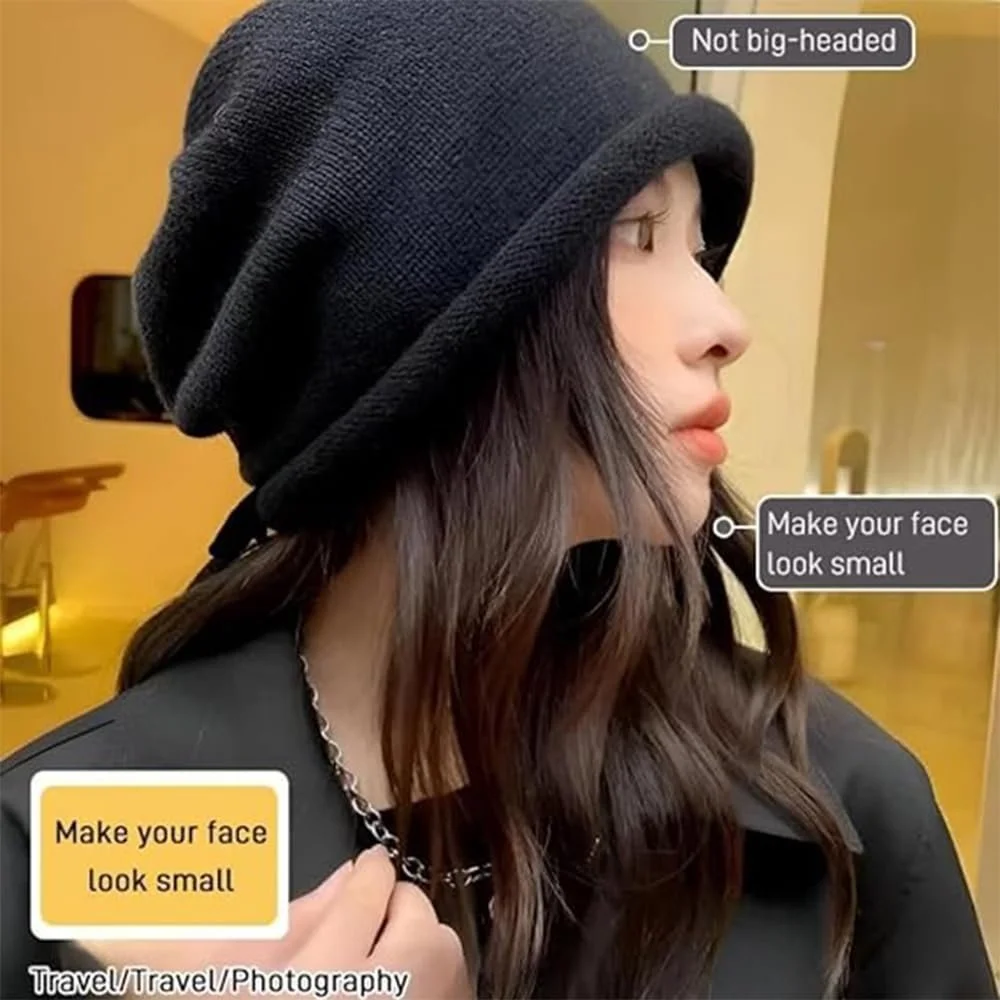 Шапка-бини Вязаная Удлиненная с закатанным краем, фото №5 Шапка-бини Вязаная Удлиненная с закатанным краем, фото №5