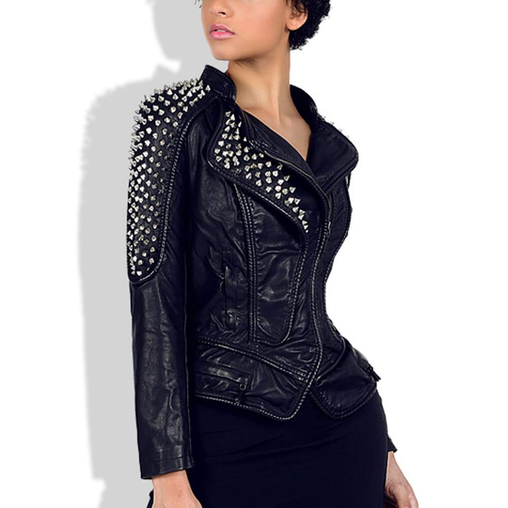 Шкіряна куртка E-girl PWA13 Жіноча куртка-байкер зі штучної шкіри на блискавці, фото №4 Шкіряна куртка E-girl PWA13 Жіноча куртка-байкер зі штучної шкіри на блискавці, фото №4