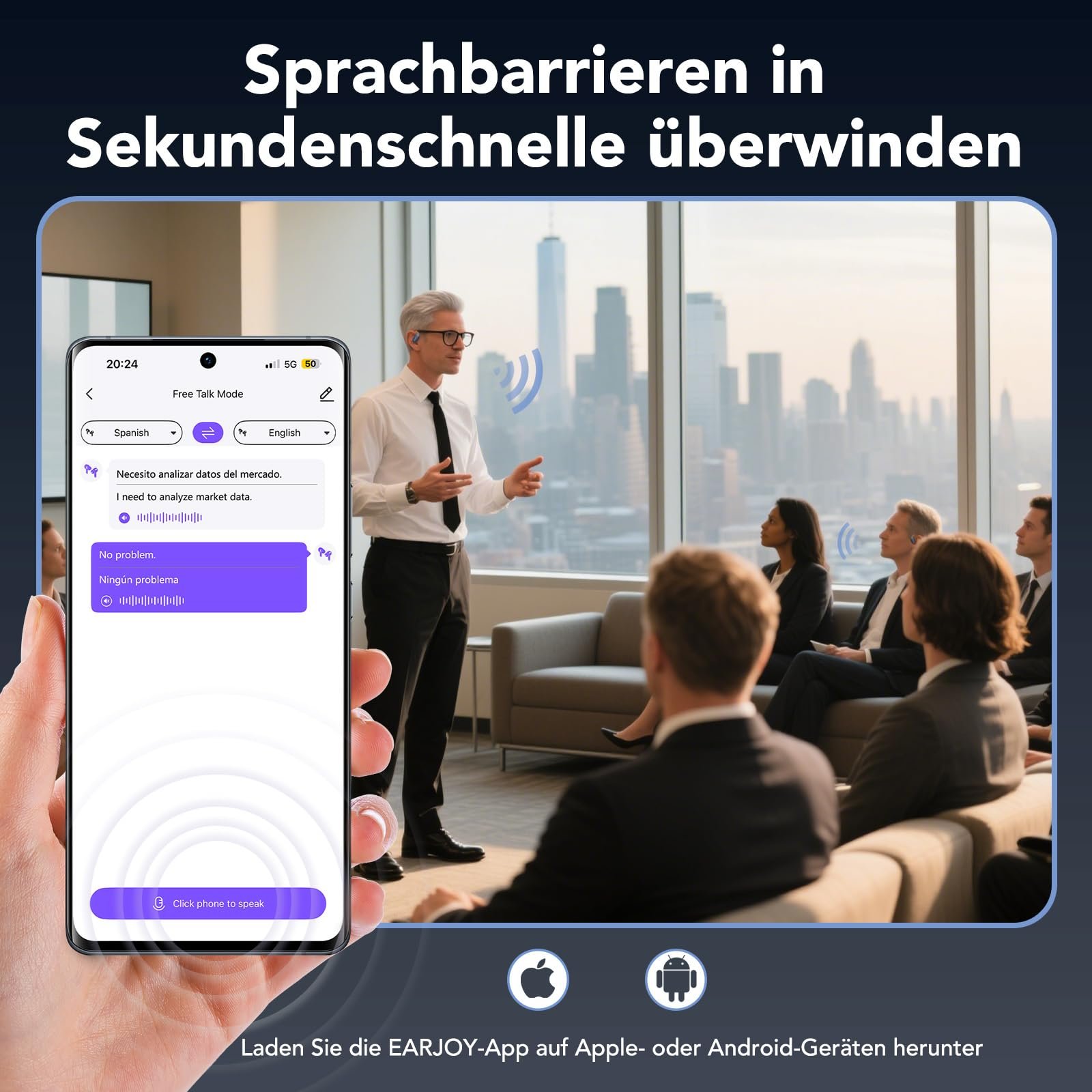 Наушники-переводчики AI NE27, 134 языка, сенсорный LCD-экран, открытые, совместимые с iOS и Android, для путешествий и бизнеса, фото №4