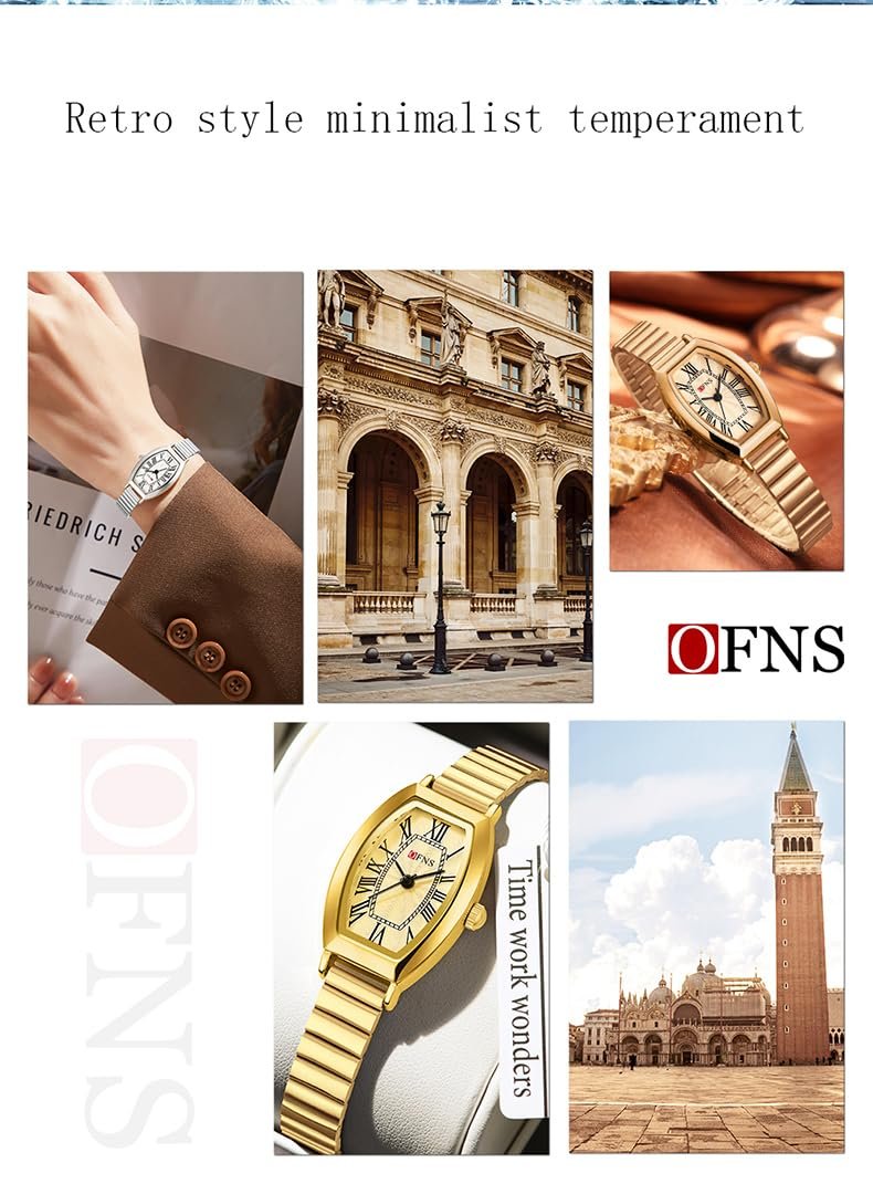 Женские часы Бочкообразные Золотые Кварцевые Часы с Римским Циферблатом Водонепроницаемые Квадратные Часы из Нержавеющей Стали и Кожаным Ремешком Сетчатый Ремень/Серебро Классический, фото №5