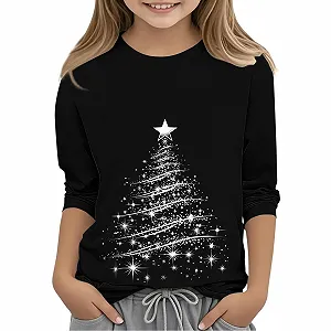 Generisch Светящаяся рождественская футболка с рукавами 3/4 для девочек, мальчиков и детей, смешной рождественский графический принт, пуловер, повседневная свободная праздничная блузка, свитшот - Фото 1