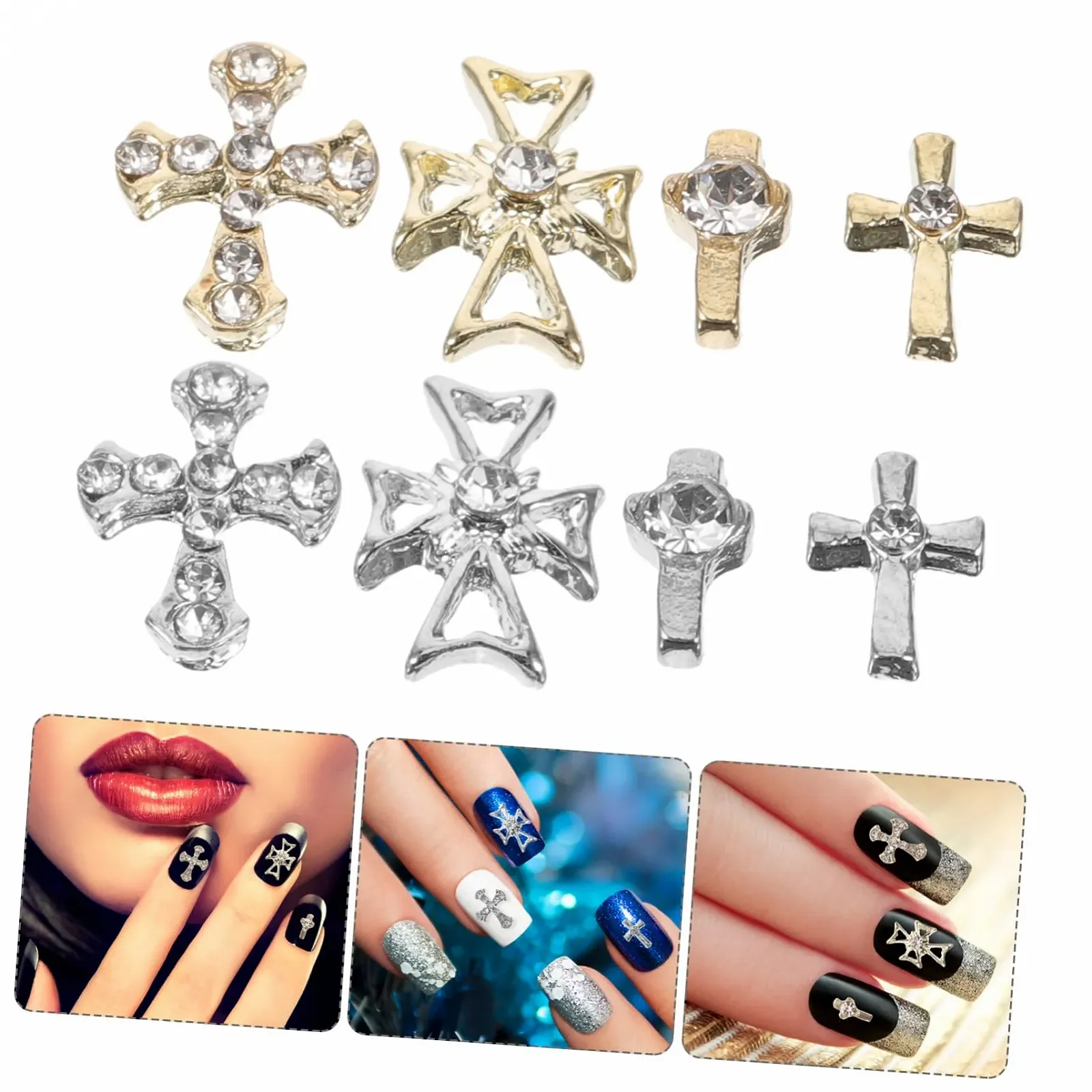 Аксесуари Healvian, 80 шт, украшение для маникюра, подвеска крест для ногтей, блестки для ногтей крест, шармы Дева Мария, крестики, стразы, 3D украшение для ногтей, аксессуары для ногтей, фото №3