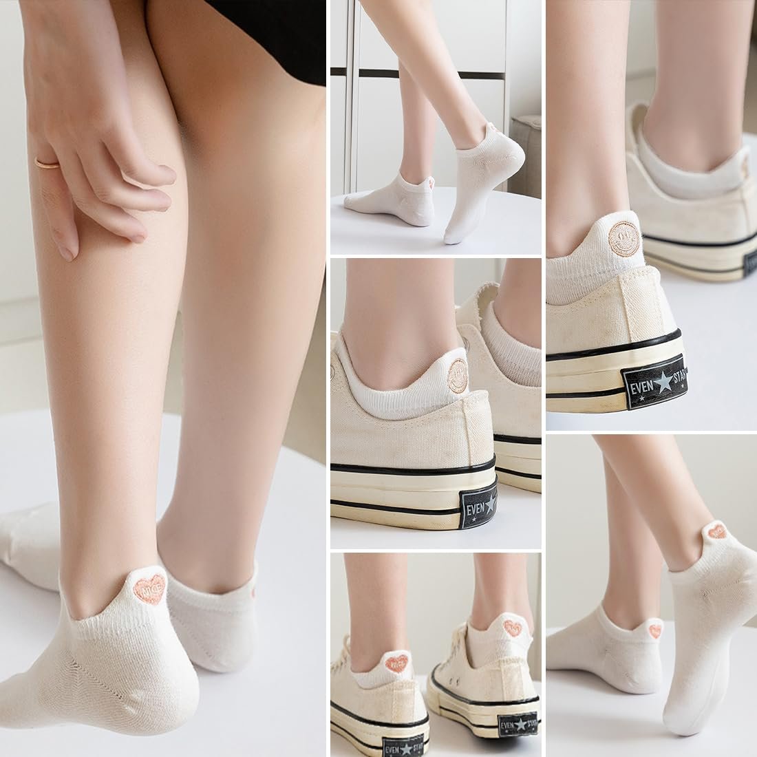 Спортивные носки Женские 35-38, 5 пар Белые носки, Хлопковые носки, Забавные носки, Носки со смайликами, для повседневного использования Спорт, Тренажеры (Сердце, Кролик, Медведь, Смайлик, Бант), фото №6