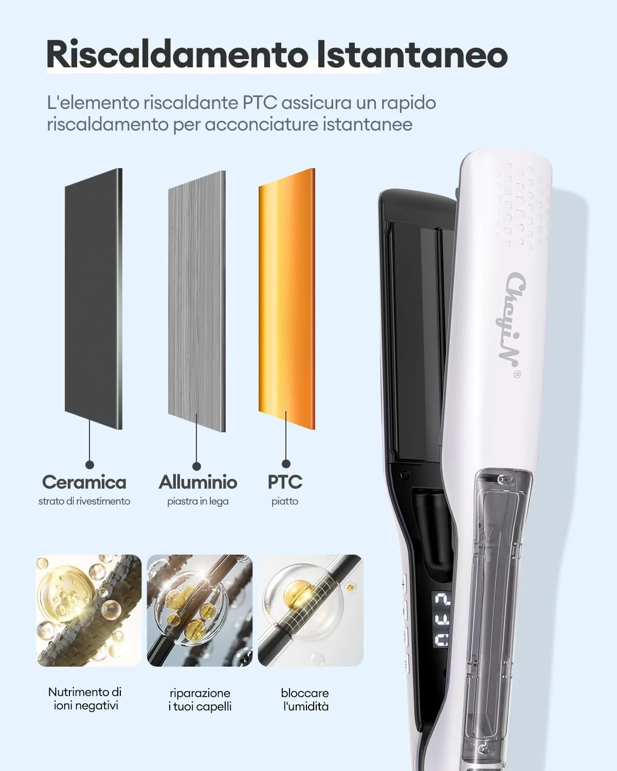 Паровой выпрямитель CkeyiN Professional Steam Ceramic 2-in-1 PTC Negative Ion 30s 100-230°C Белый, фото №5 Паровой выпрямитель CkeyiN Professional Steam Ceramic 2-in-1 PTC Negative Ion 30s 100-230°C Белый, фото №5