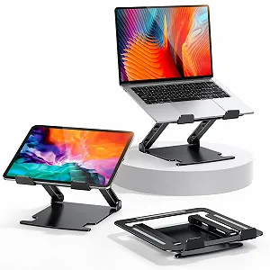 Подставка для ноутбука Glangeh Алюминиевая Прочная, Вентилируемая Эргономичная с Регулируемой Высотой, для Рассеивания Тепла Совместима с MacBook Pro Air, Всеми 10-16 Дюймовыми Ноутбуками - Фото 1