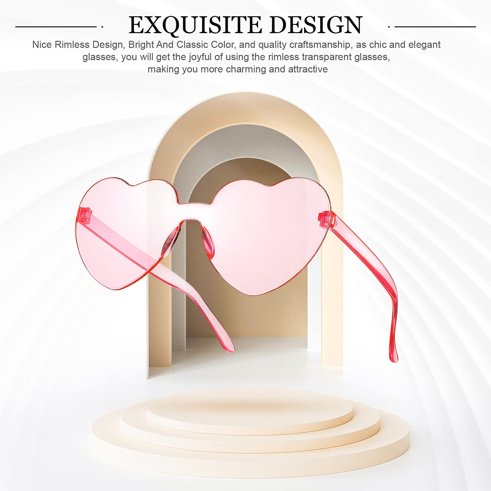 Сонцезахисні окуляри у формі серця Без оправи Прозорі Кольорові Рожевий, L, фото №4