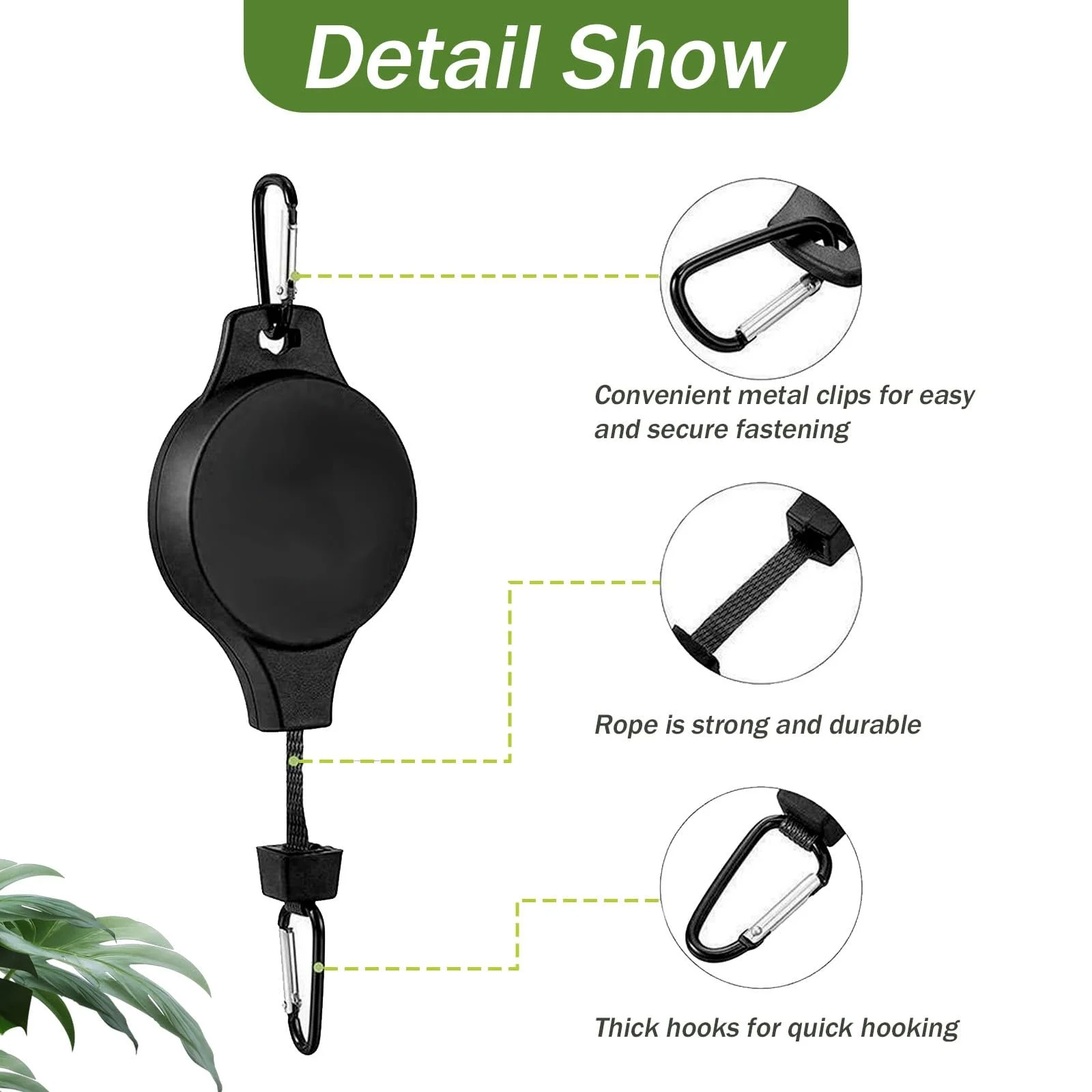 Крючки для подвесных корзин выдвижные с регулируемым механизмом, черные, 2 шт., фото №3