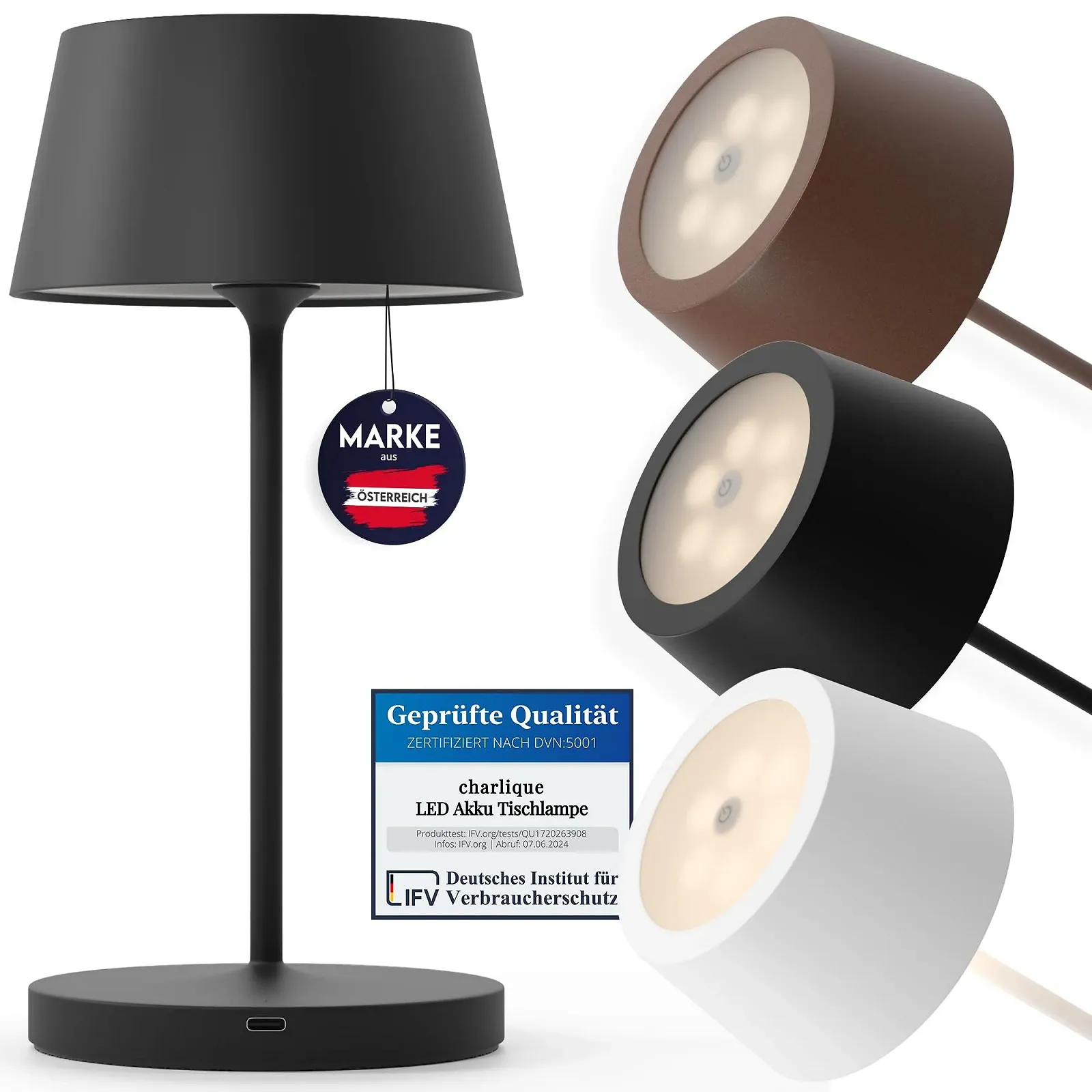 Настільна лампа charlique Dinner Light LED 24 см Акумуляторна USB IP54 Чорна, фото №1