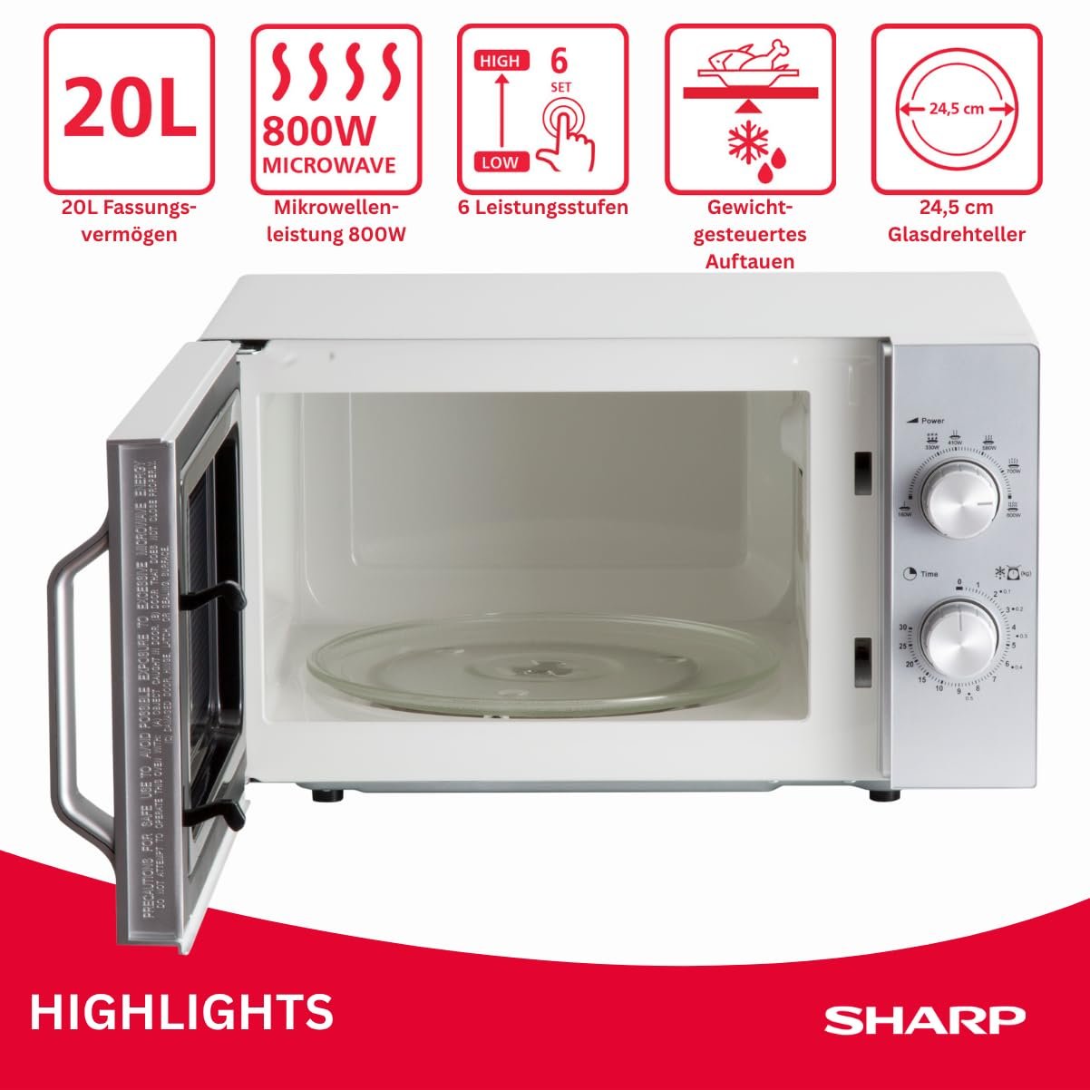 Мікрохвильова піч Sharp R204S Solo 20 л 800 Вт Срібляста, фото №3 Мікрохвильова піч Sharp R204S Solo 20 л 800 Вт Срібляста, фото №3