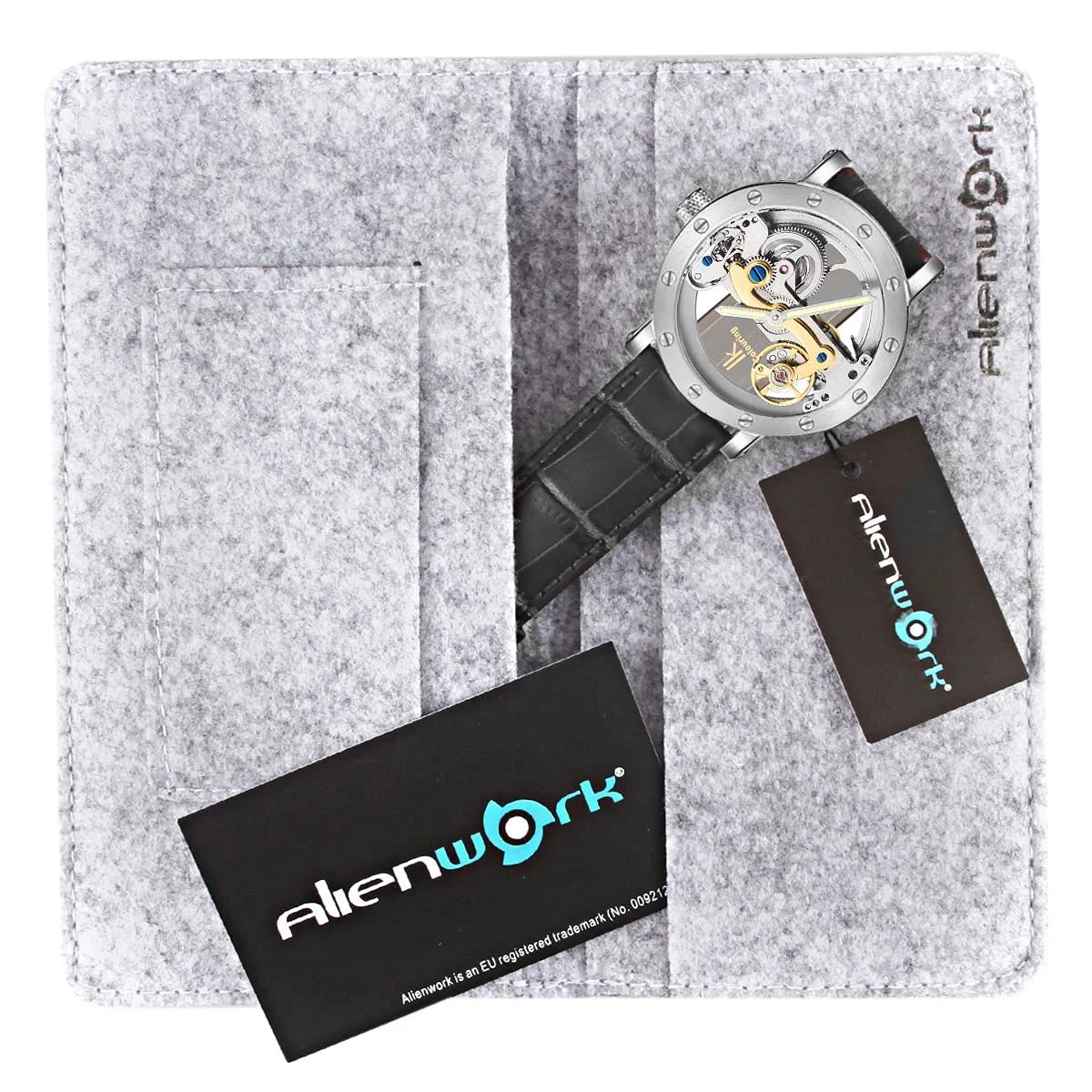 Автоматические часы Alienwork Skeleton, мостовой механизм, стеклянное основание, фото №6