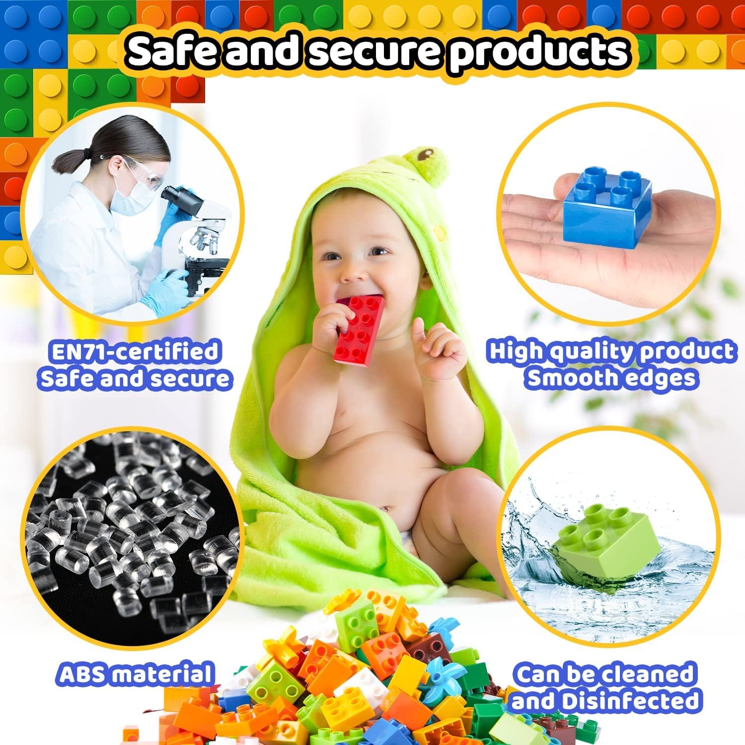 Блоки будівельні Kadii Набір Великий 180 шт від 3 років Сумісний з Duplo Коробка для будівельних блоків, фото №7