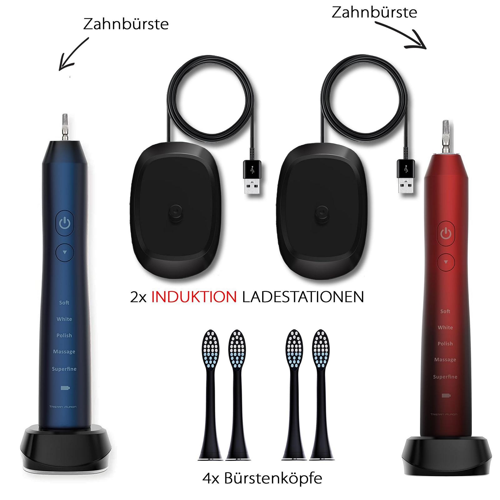 Звукова зубна щітка Tristan Auron Double Pack 55 000 VPM 5 режимів IPX7 Червона/Синя, фото №7