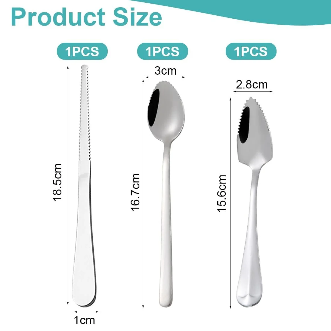 Набір з 3 предметів: ложка для грейпфрута і ніж з нержавіючої сталі, фото №2 Набір з 3 предметів: ложка для грейпфрута і ніж з нержавіючої сталі, фото №2