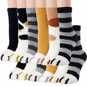 Носки Кошачьи Лапки 6 пар, Зимние Пушистые Носки для Девочек, Милый Подарок, Рождественские Носки, Подарок на День рождения - Фото 1