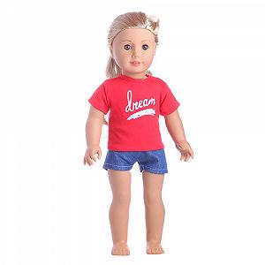 Одяг Uteruik для 18" ляльок American Girl Кежуал образи - Червонa футболка та короткі джинси аксесуари костюму 2шт/набір synthetic.ua - Фото 1