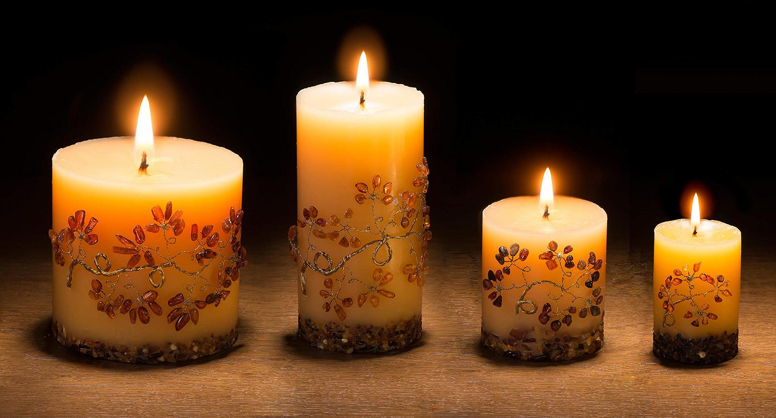 Свеча ANDANTE Premium Пчелиный воск Украшена натуральным янтарем Балтийского моря Slim Prince Charming Большая, фото №3